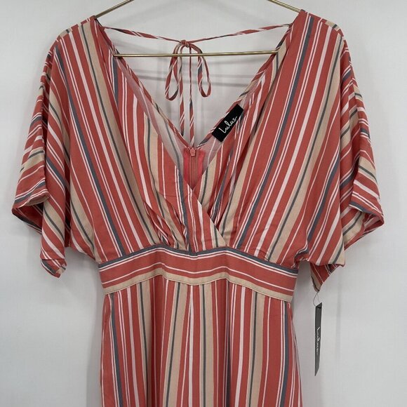 Lulus Vacation Bae Rusty Rose Striped Wide Leg Jumpsuit Women's M NWT - Picture 3 of 9